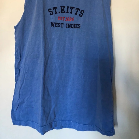 Vintage St Kitts West Indies sleeveless tunic top Blue retro oversized top 1980s - Picture 6 of 9